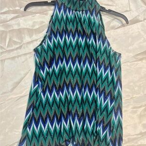 BCX Green and Blue Chevron Halter Camisole